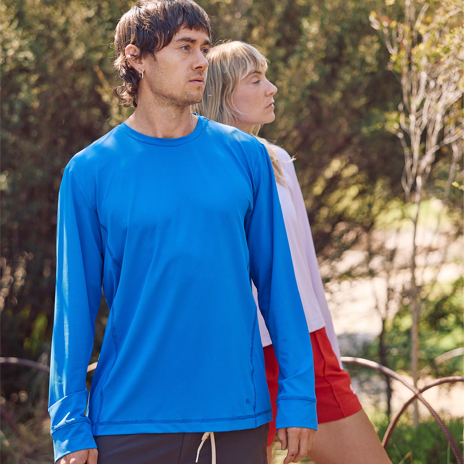 Sun smart man in Sun Ray UPF50+ Sun Protection Clothing All G Long Sleeve Tee True Blue and Shade Cap Australia