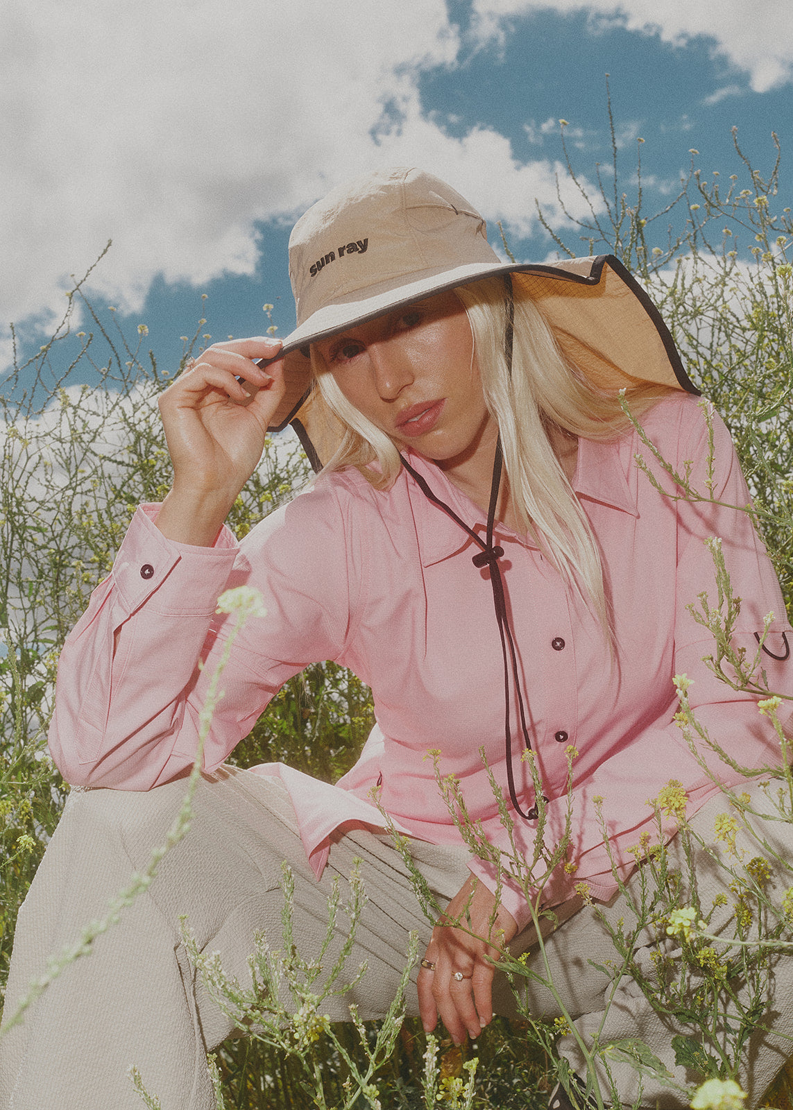 Back of Sun Ray UPF50+ women’s sun shirt with mullet brimmer hat