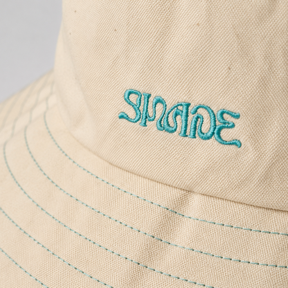 Frayed brim edge and aqua topstitching on Sun Ray UPF50+ cotton sun hat