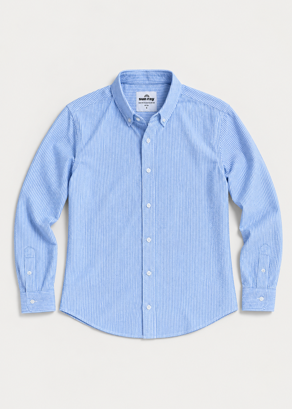 Sun Ray UPF50+ unisex seersucker beach shirt in blue and white stripe