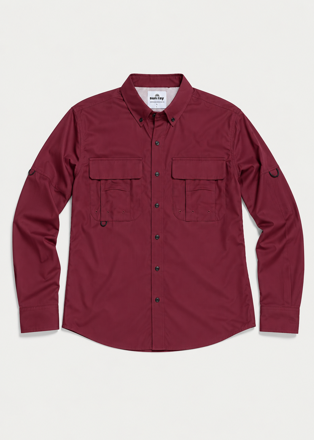Sun Ray UPF50+ men’s Breezy sun shirt in burgundy with chest pockets