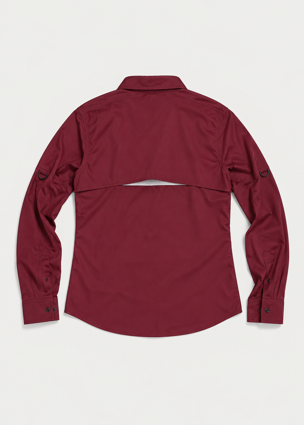 Back of Sun Ray UPF50+ men’s sun shirt showing vented mesh back panel