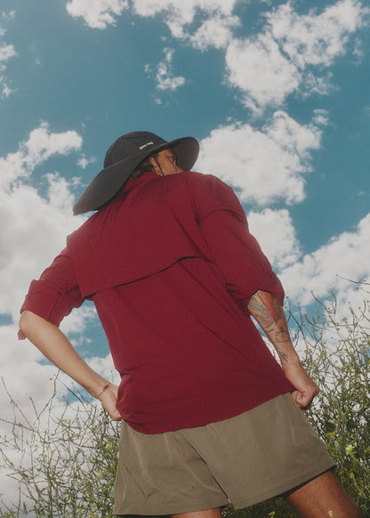 Sun Ray UPF50+ men’s Breezy sun shirt in burgundy with back ventilation