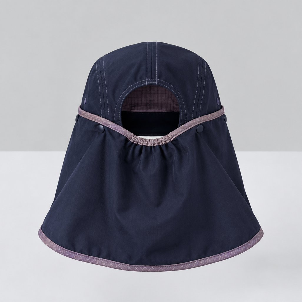 Back of Sun Ray UPF50+ running cap showing elasticated neck flap