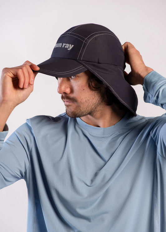 Person wearing a UPF50+ navy legionnaire hat
