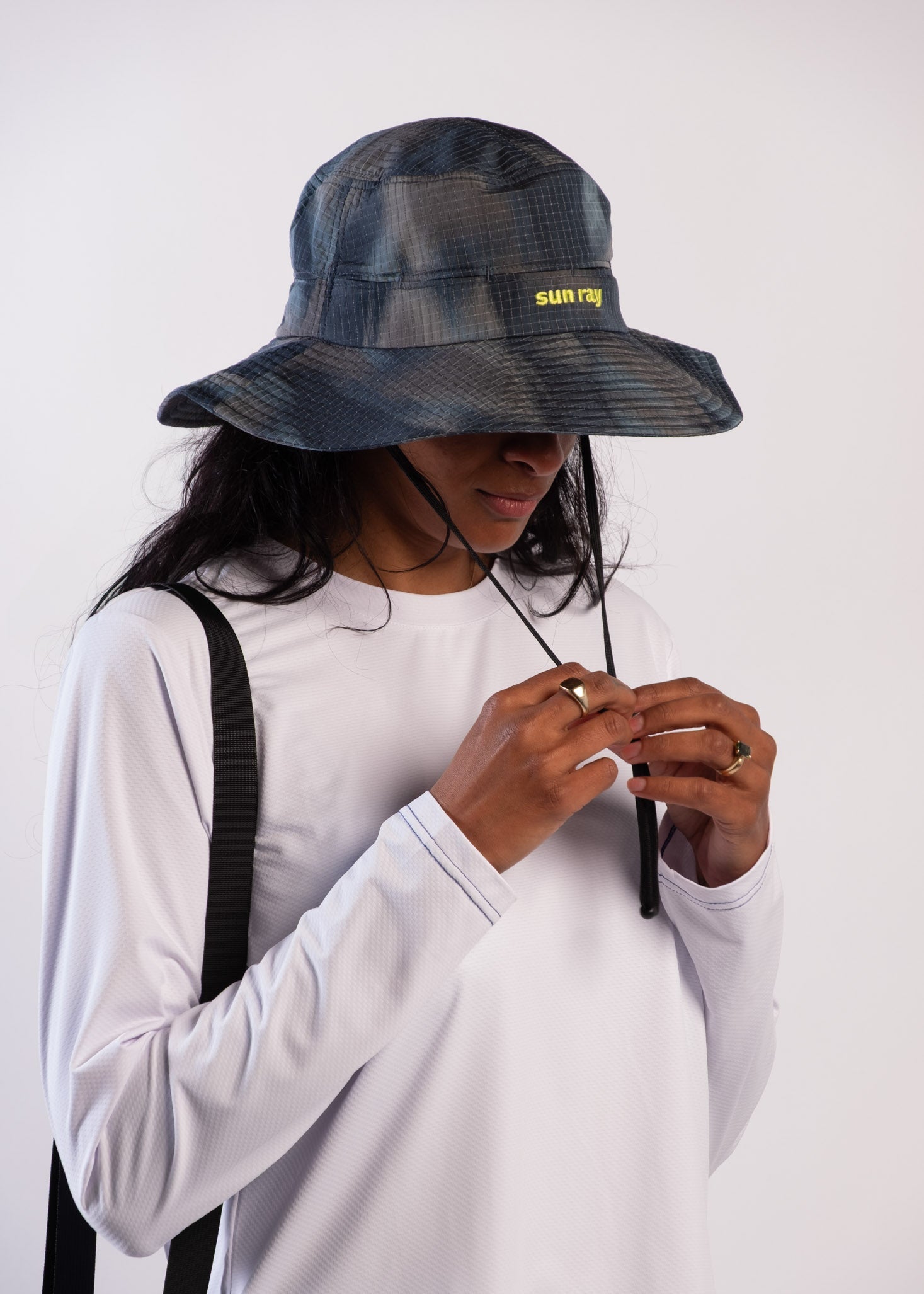 Sun Ray Breezy Brim Hat UPF50+ camo ripstop wide brim hat with 360° mesh ventilation, adjustable toggle fit and detachable chin strap